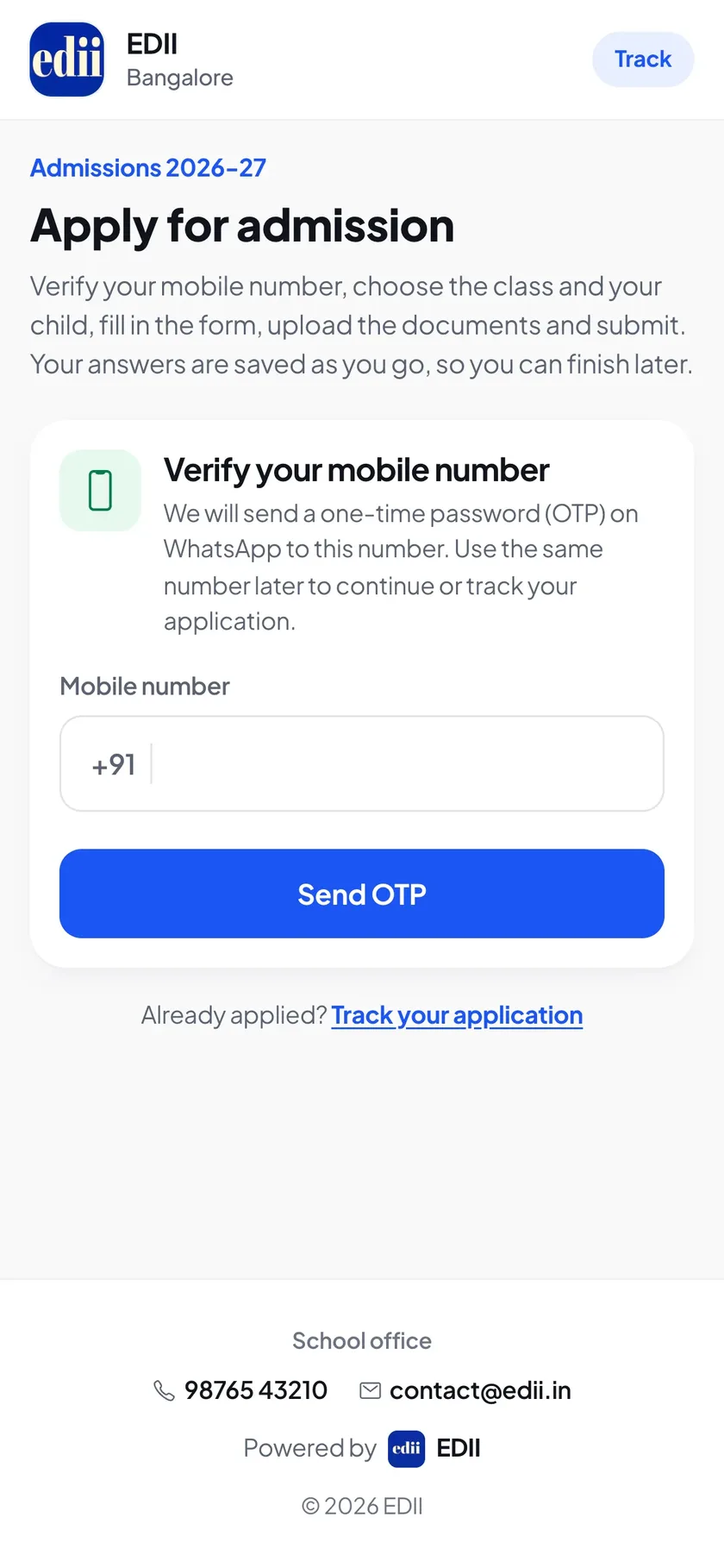 Applying on a phone: sign in with a mobile number