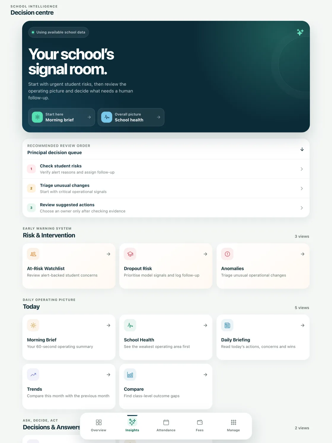 The EDII Admin decision centre on an iPad — an actual product screen
