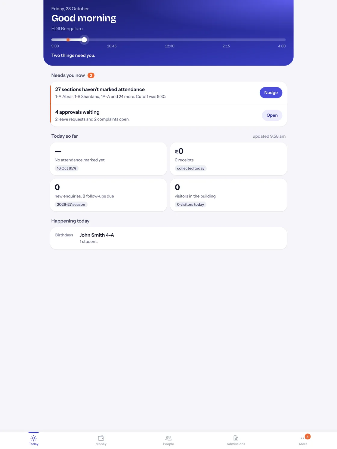 EDII Admin App Today screen on an iPad