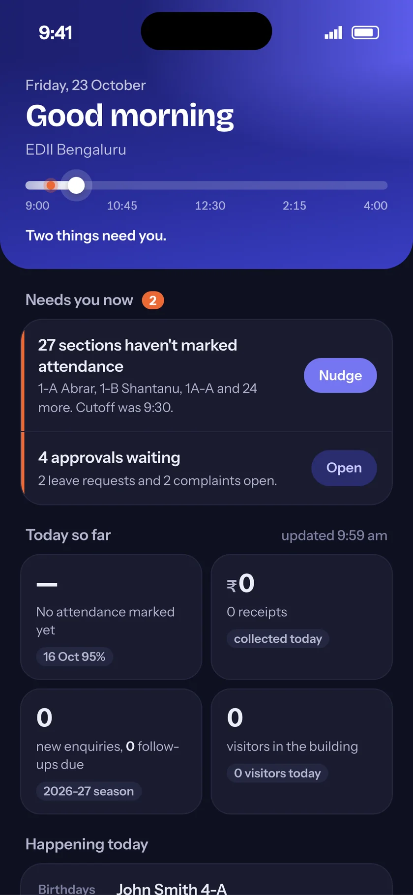 Today screen in dark mode