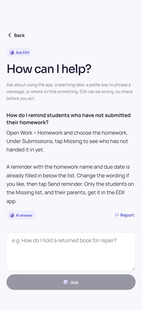 Ask EDII screen