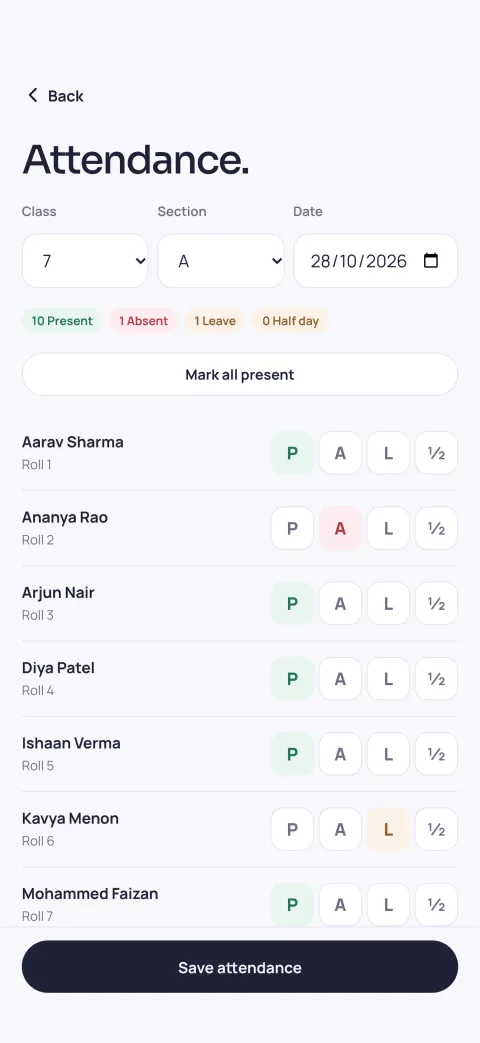 Attendance register