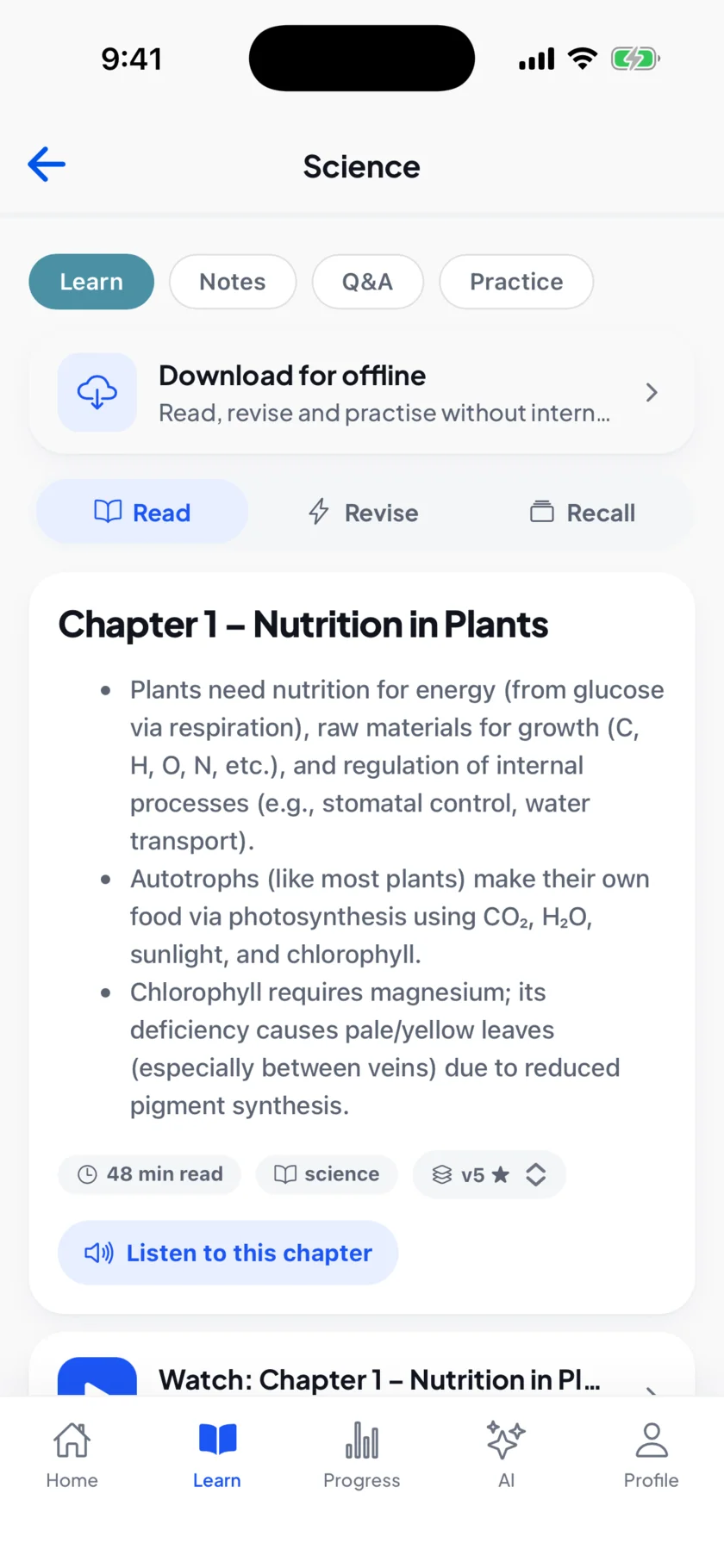 EDII Student app: a chapter open in the reader