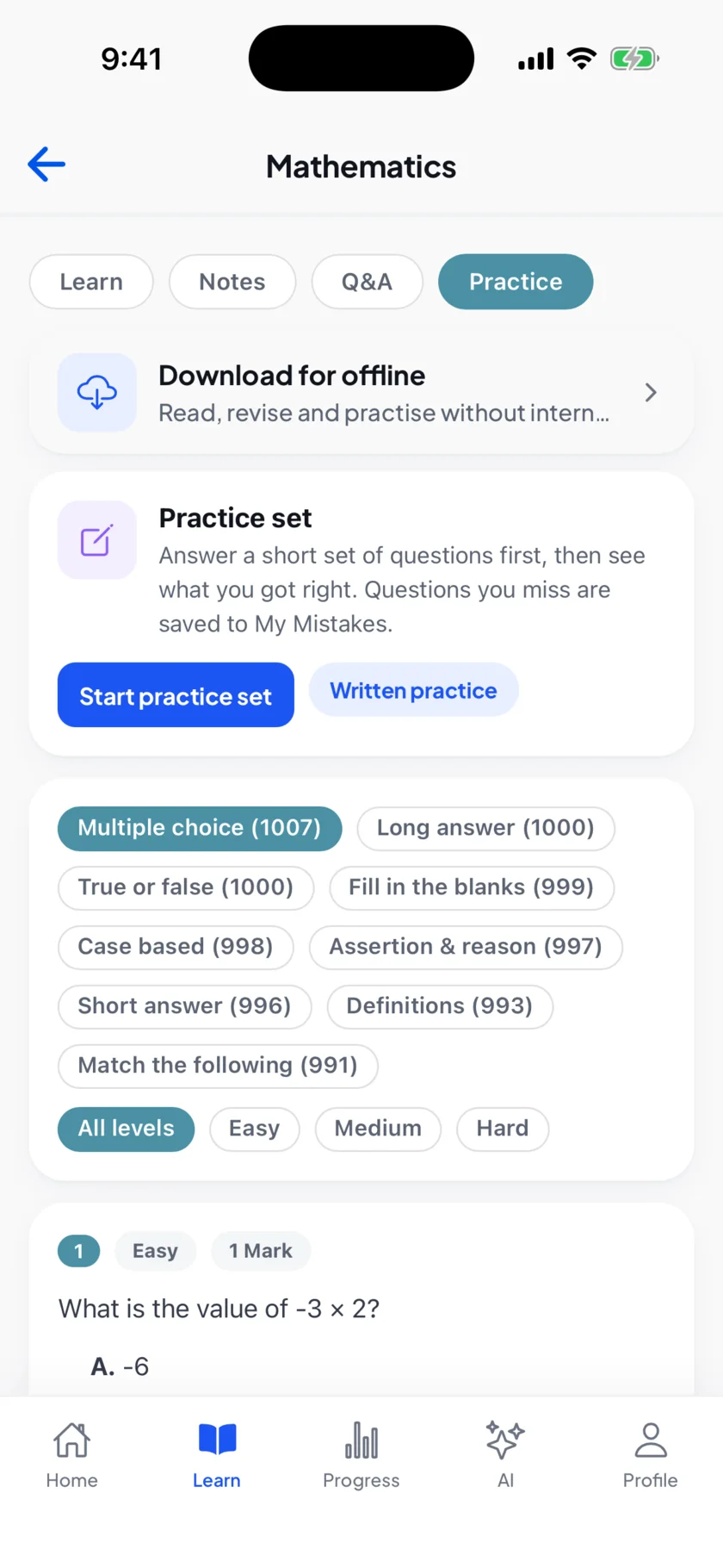 EDII Student app: the practice bank for a chapter