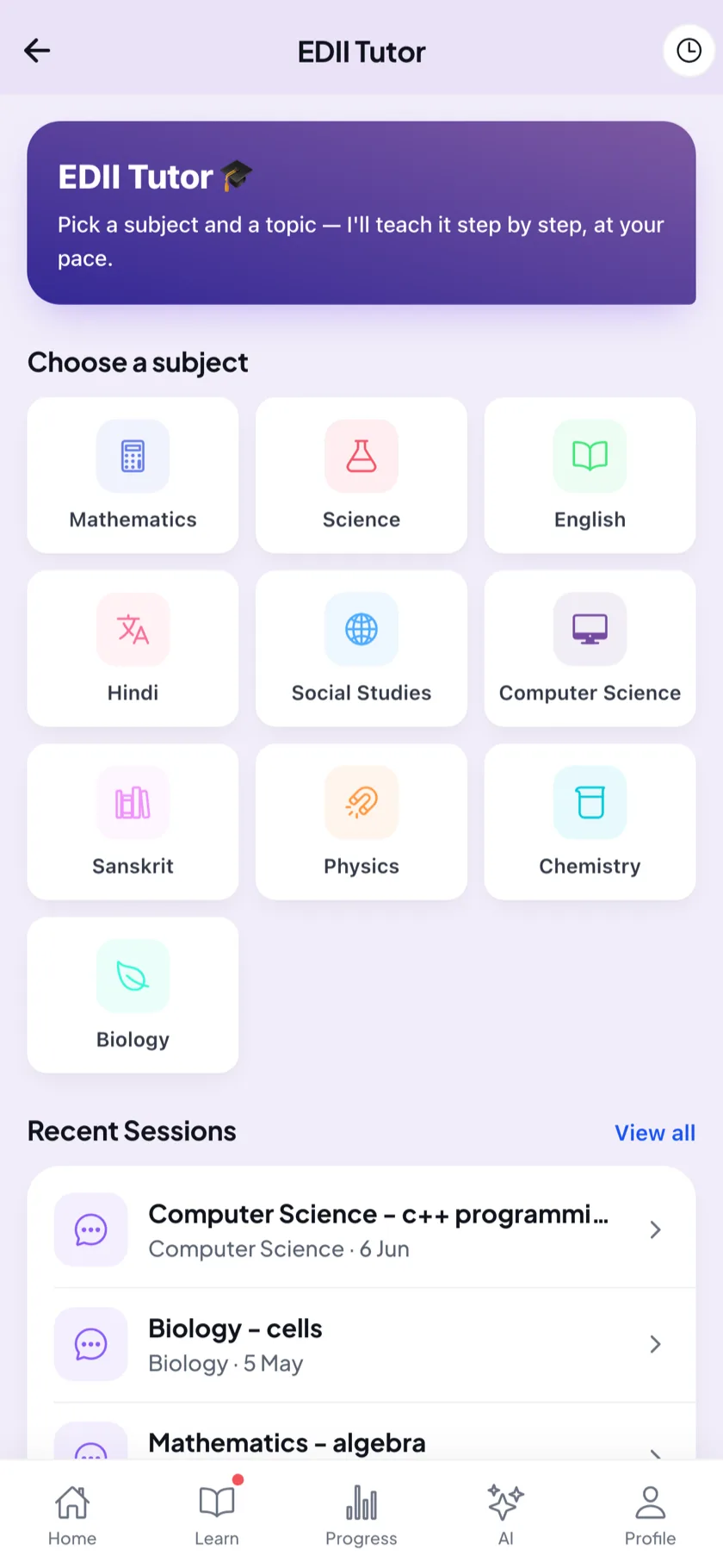 EDII Tutor Subject Selection