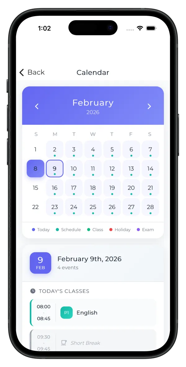 EDII Student Calendar with Schedule